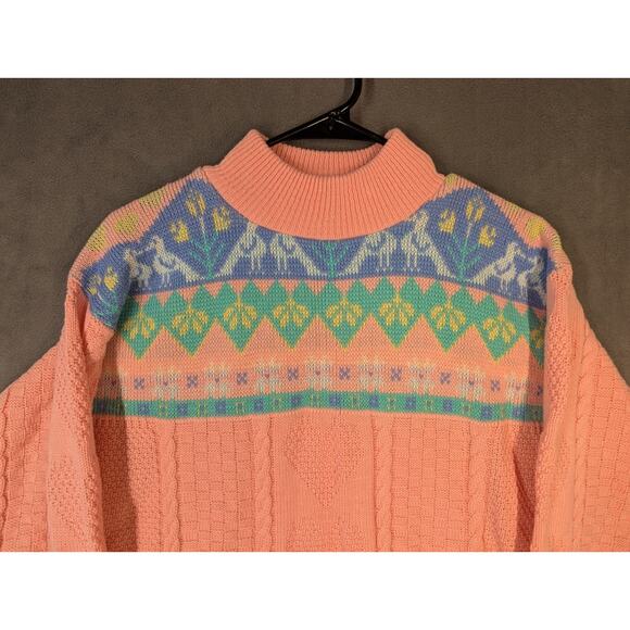 Gitano Sweater Women's Medium Pink Acrylic Hearts Ducks Flowers Retro Vintage - Picture 2 of 10